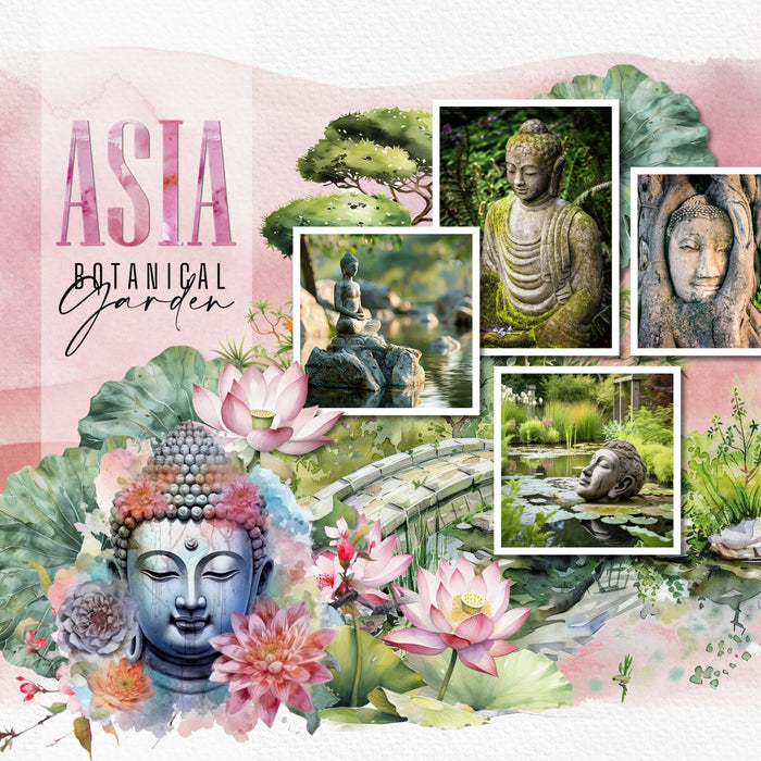 Add these beautiful watercolor embellishments, papers, clusters, and alpha set by Lucky Girl Creative digital art to all your digital scrapbooking pages to easily create memorable Asian pages and albums! Great for vacations to Asia, Japan, China, Thailand, Indonesia, Korea, Southeast Asia, and other Asian destinations. Embellishments feature crane, elephant, jaguar, koi fish, Golden Lion monkey, Proboscis monkey, panda, and more.