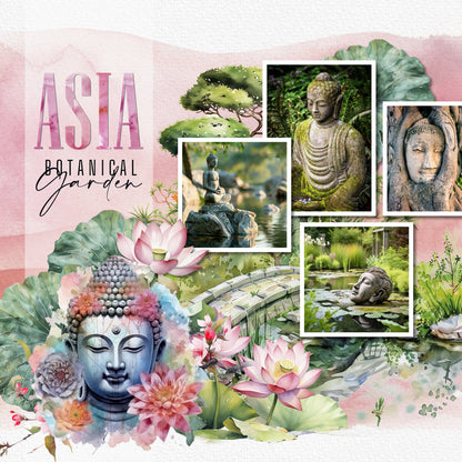 Add these beautiful watercolor embellishments, papers, clusters, and alpha set by Lucky Girl Creative digital art to all your digital scrapbooking pages to easily create memorable Asian pages and albums! Great for vacations to Asia, Japan, China, Thailand, Indonesia, Korea, Southeast Asia, and other Asian destinations. Embellishments feature crane, elephant, jaguar, koi fish, Golden Lion monkey, Proboscis monkey, panda, and more.
