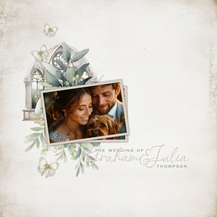 Celebrate the bride and groom, remember the beautiful wedding day, the getting ready activities, and the reception party with elegant watercolor embellishments and pretty papers by Lucky Girl Creative digital art to add to all your wedding and bridal shower pages! Perfect for the ceremony at the church, the vows, and the reception. Wedding embellishments include angel, wings, balloon, bell, bird cage, Bible, book, ribbon, bow, cake, tea service, bride, bridge, butterfly, wedding cake, candle, and more.