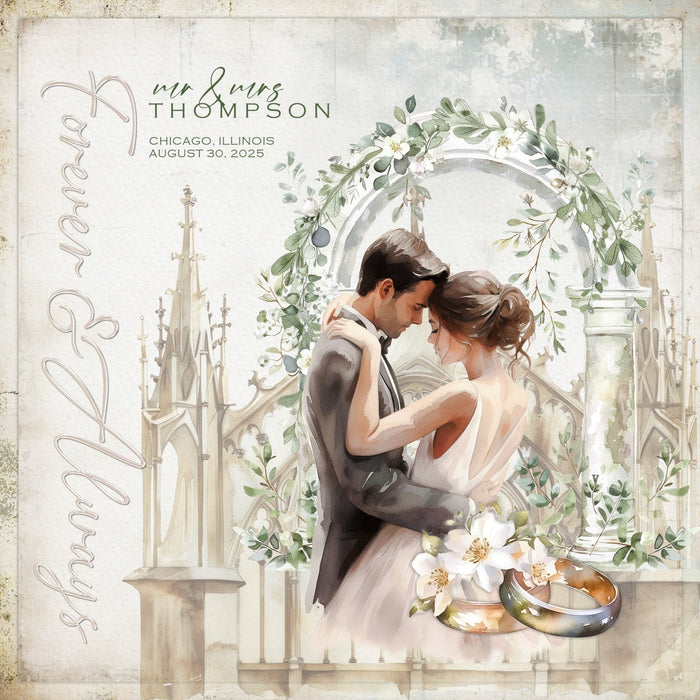Celebrate the bride and groom, remember the beautiful wedding day, the getting ready activities, and the reception party with elegant watercolor embellishments and pretty papers by Lucky Girl Creative digital art to add to all your wedding and bridal shower pages! Perfect for the ceremony at the church, the vows, and the reception. Wedding embellishments include angel, wings, balloon, bell, bird cage, Bible, book, ribbon, bow, cake, tea service, bride, bridge, butterfly, wedding cake, candle, and more.