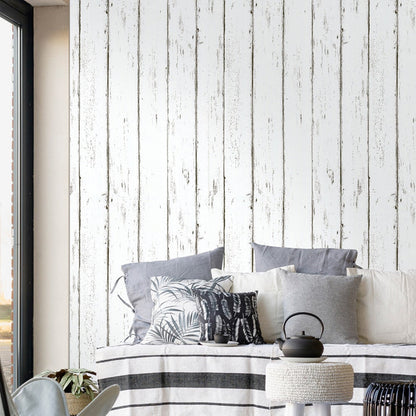 White Wood Planks Self-Adhesive Wallpaper