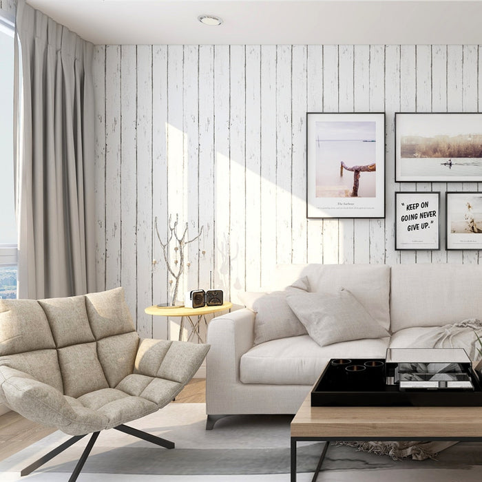 White Wood Planks Self-Adhesive Wallpaper