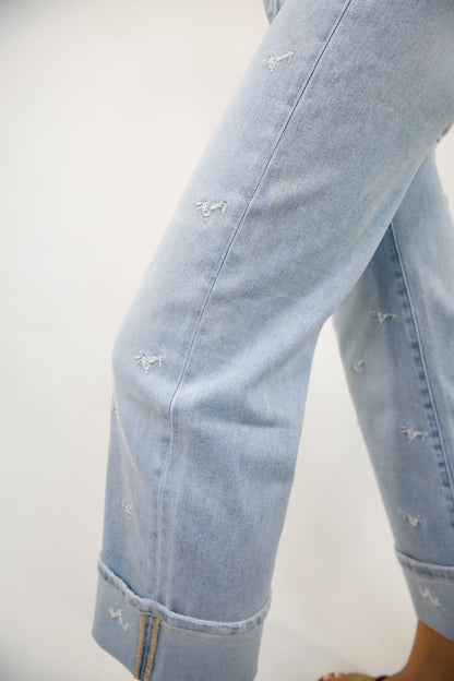 Wildflower Stitch Wide Leg Jeans