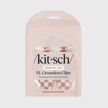 Kitsch XL Terracotta Checker Creaseless Clips 2pc Set in retail packaging on a gray background.