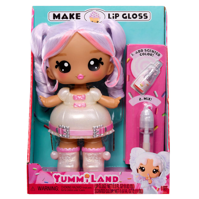 Yummiland lip gloss doll with packaging on a white background