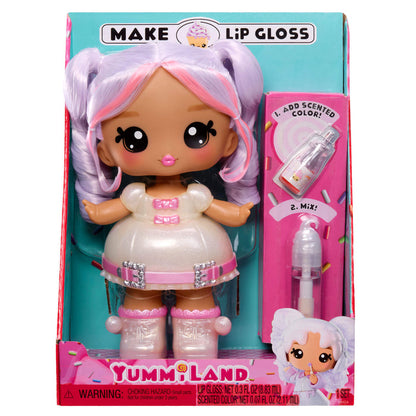 Yummiland lip gloss doll with packaging on a white background