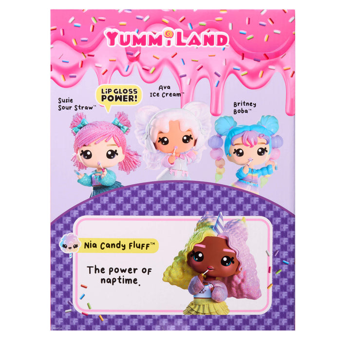 Yummiland toy packaging with four characters on a pink and purple background