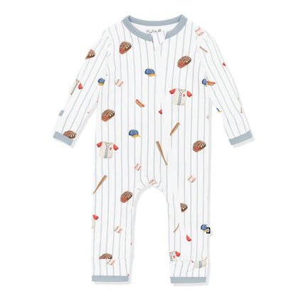 Zippered Romper in Home Run shown on a white surface