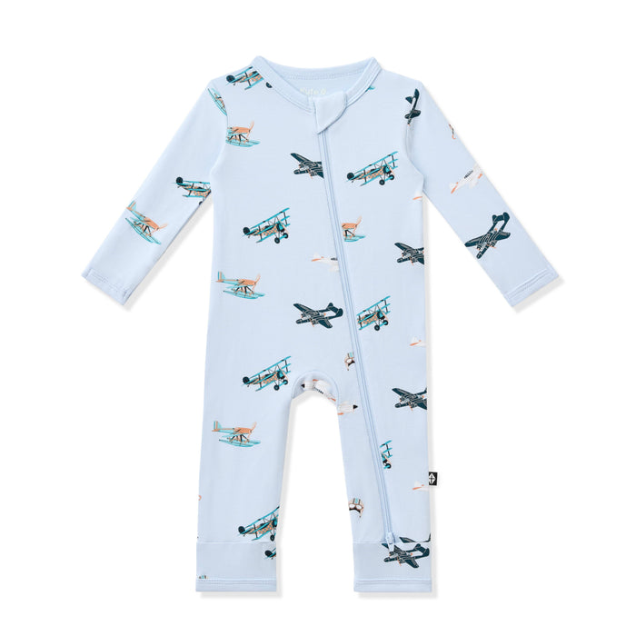 Zippered Romper in Take Off shown on a white background